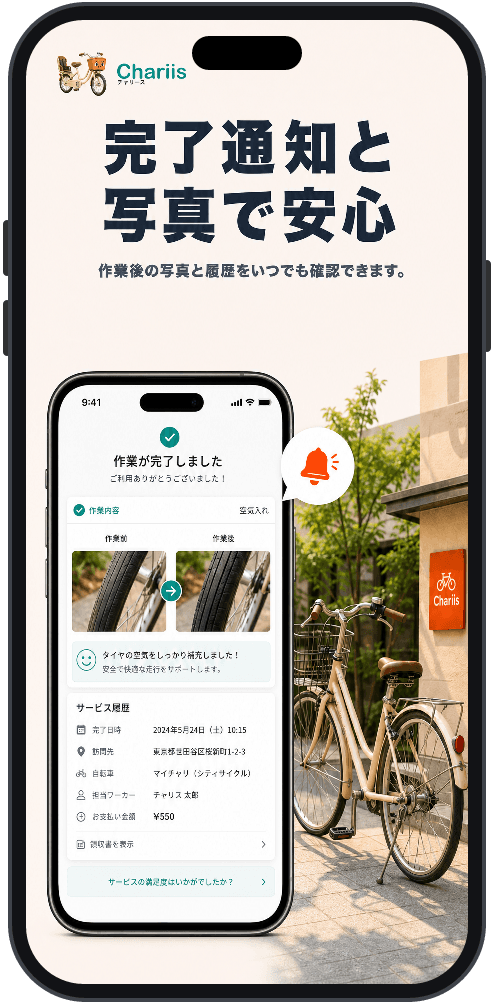 Chariis 完了通知と写真で安心